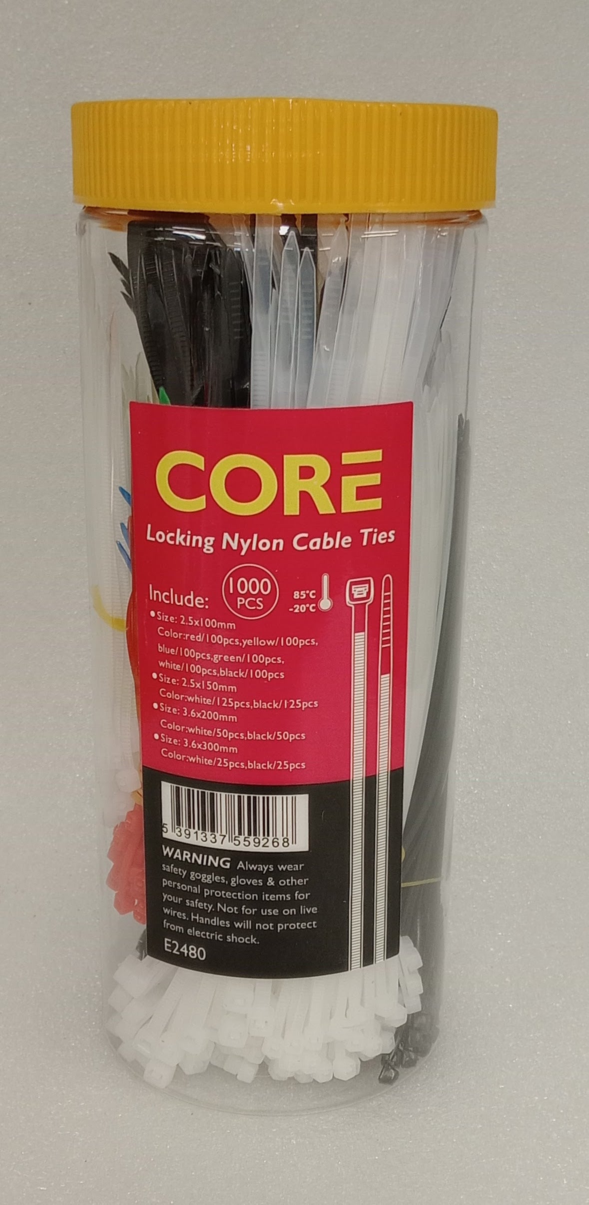 CORE LOCKING NYLON CABLE TIES 1000PCS ASSORTED SET