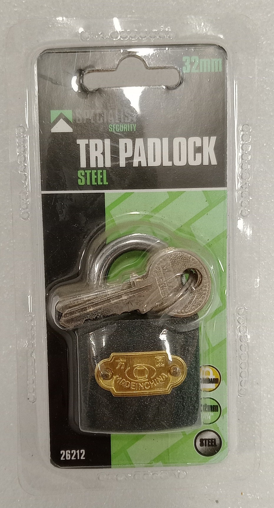Specialist Security Tri Padlock Steel 32mm