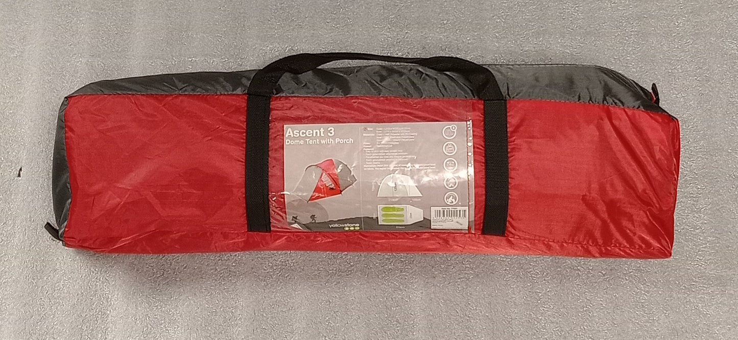 Ascent 3 dome tent with porch (3 person) Red