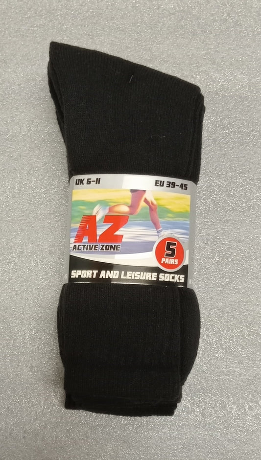 Active Zone Mens Sport And Leisure Socks 5PK Black