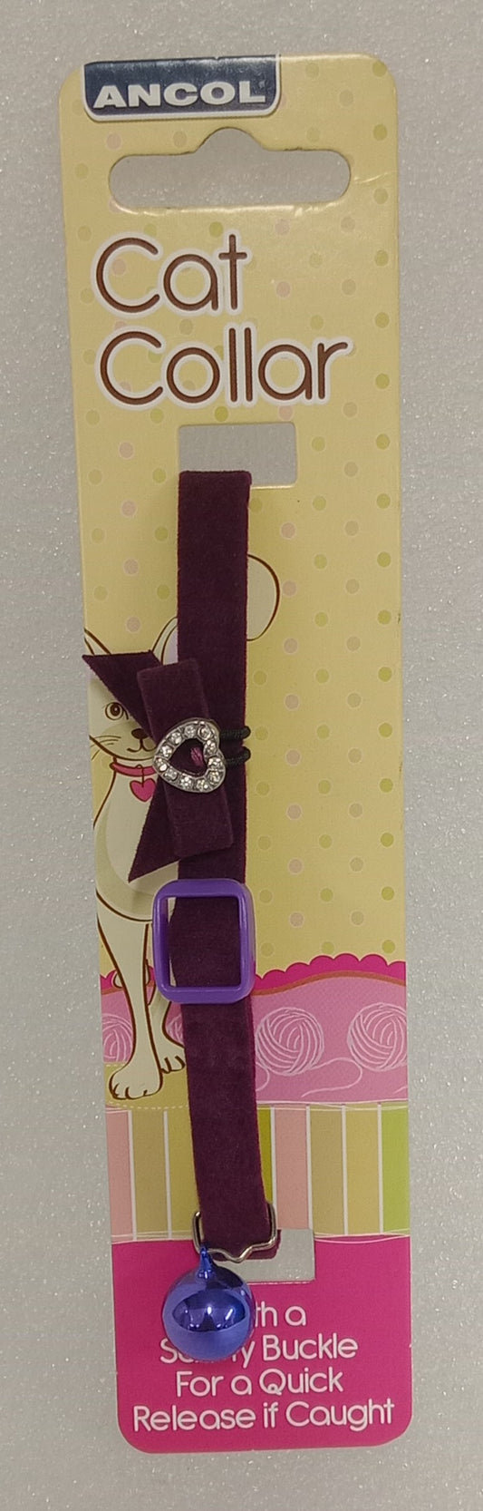 ANCOL PURPLE VELVET LOVEHEART CAT COLLAR