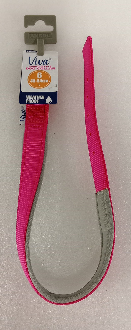 ANCOL VIVA PADDED BUCKLE DOG COLLAR SIZE 6 PINK