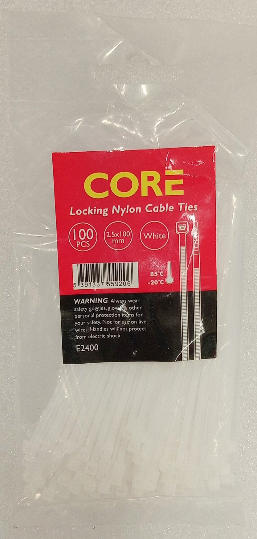 Core Cable Ties 100pcs 2.5x100mm White