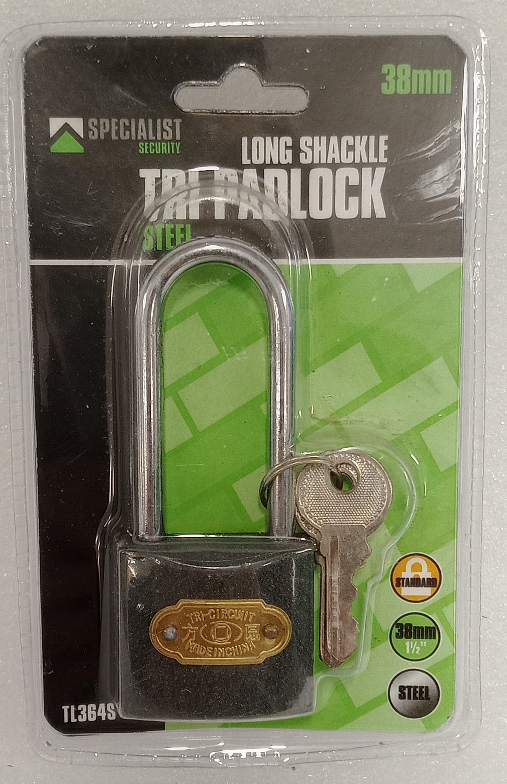 Specialist Security Tri Padlock Long shackle 38mm